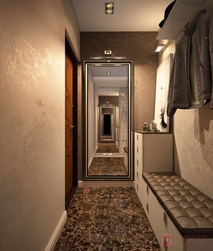 A narrow rectangular hallway