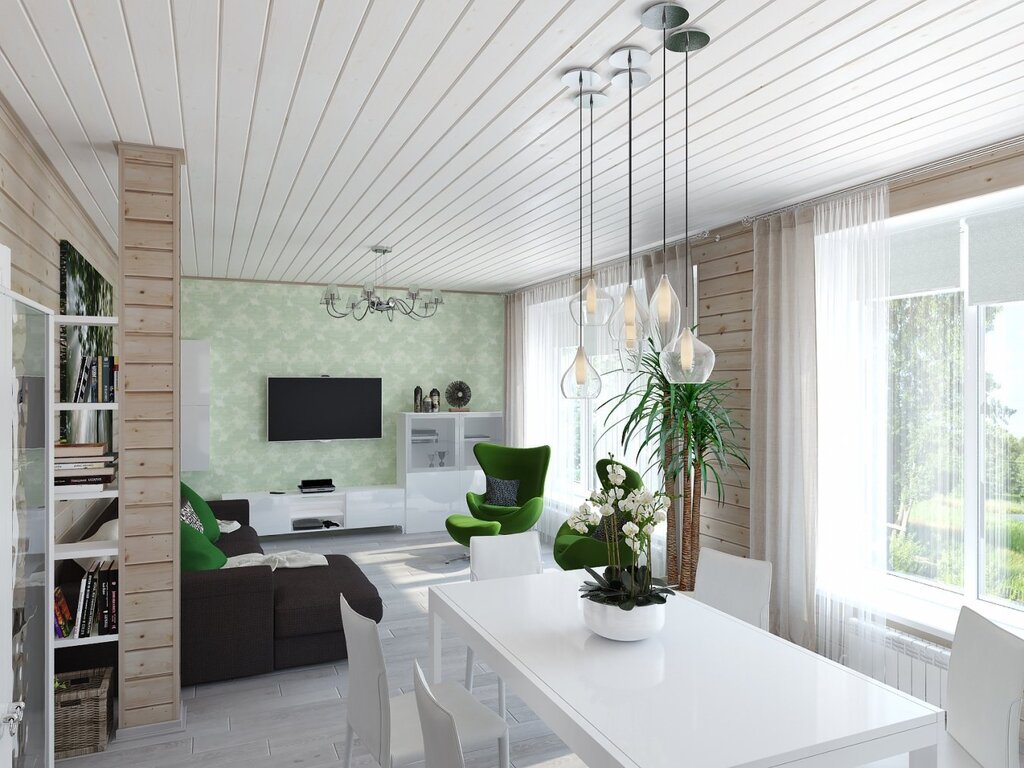 Clapboard on the ceiling in a modern interior