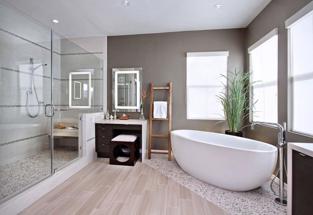 Bathroom with a gray floor