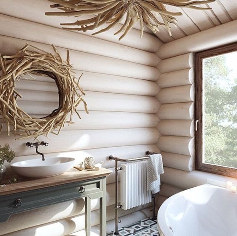 The bathroom in the log house