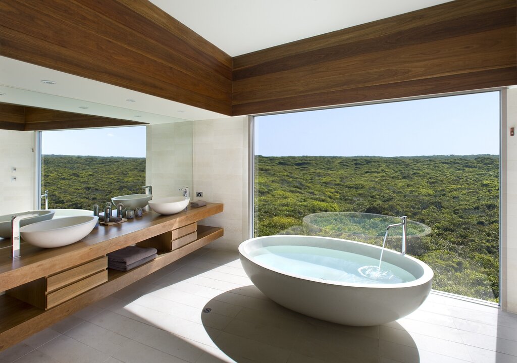 Bathrooms with a panoramic window