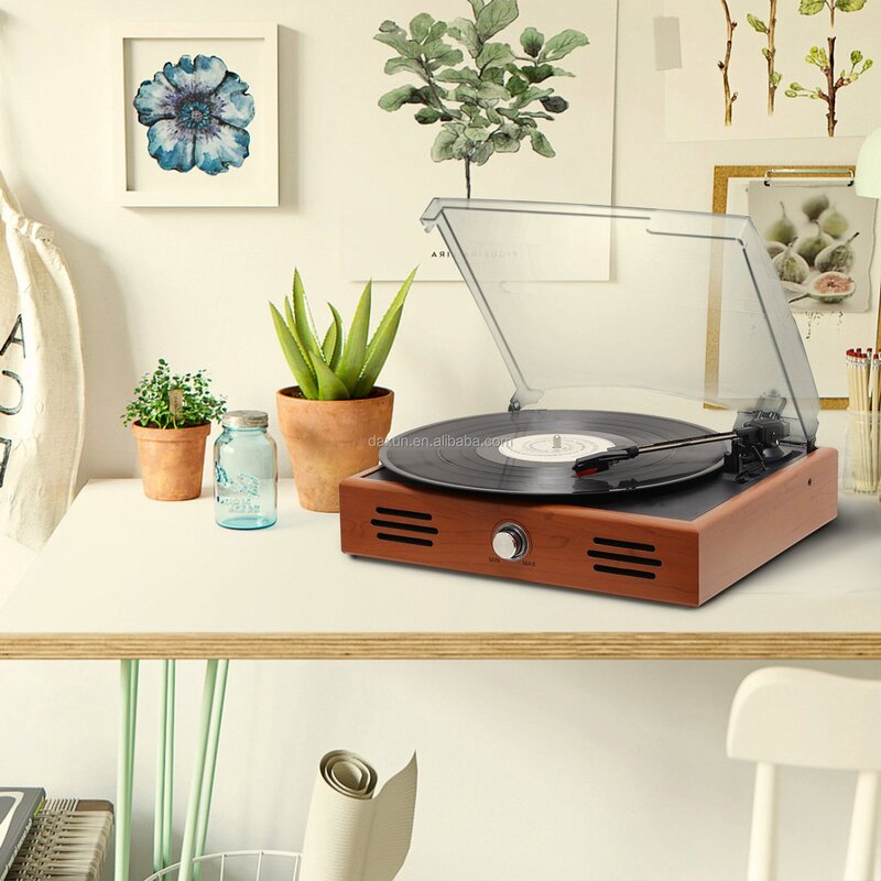 Vinyl record player in the interior