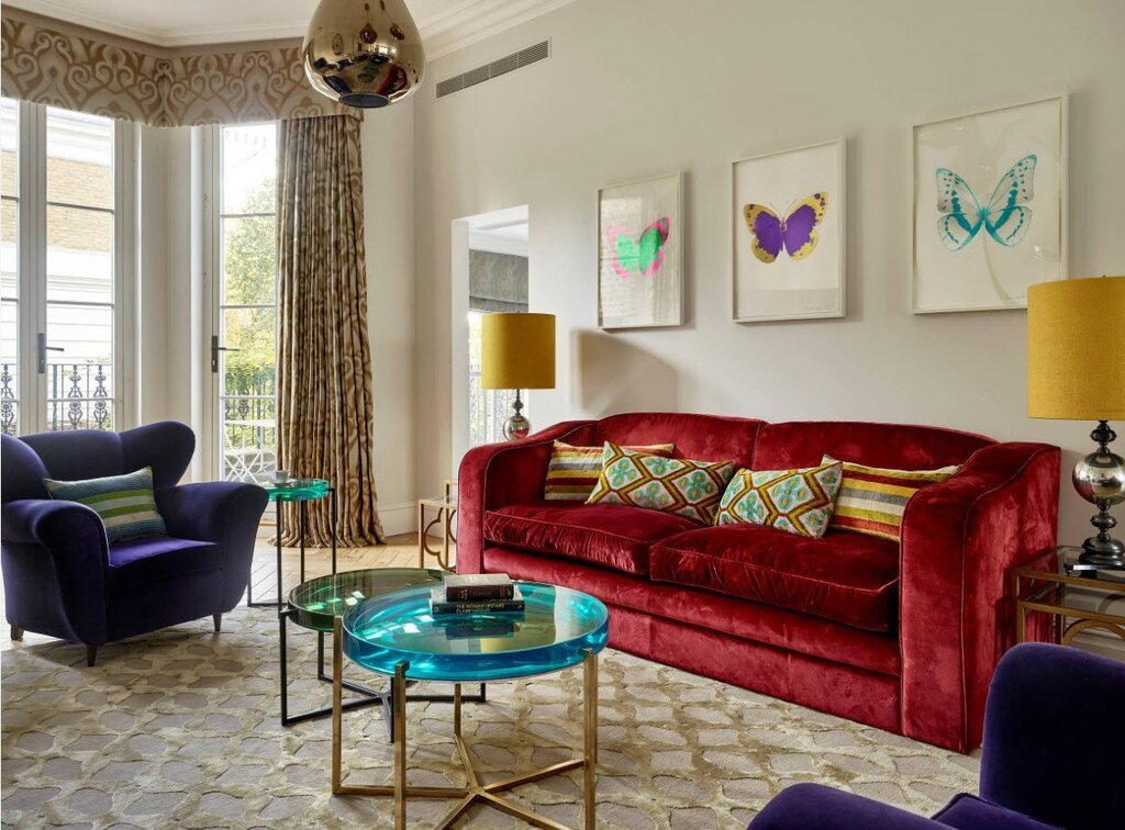 A bright sofa in the living room interior