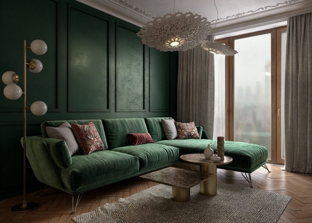 The hall with the emerald sofa