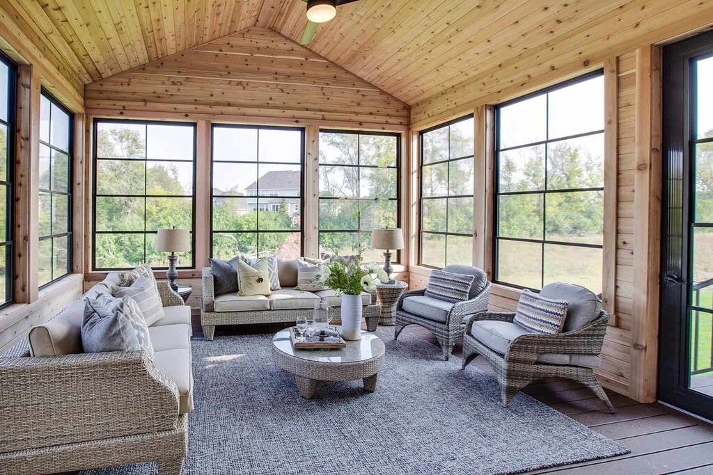 A glassed-in veranda in a private house