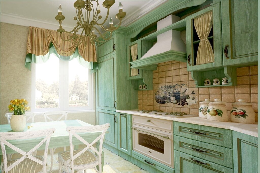 Зеленая кухня в стиле прованс