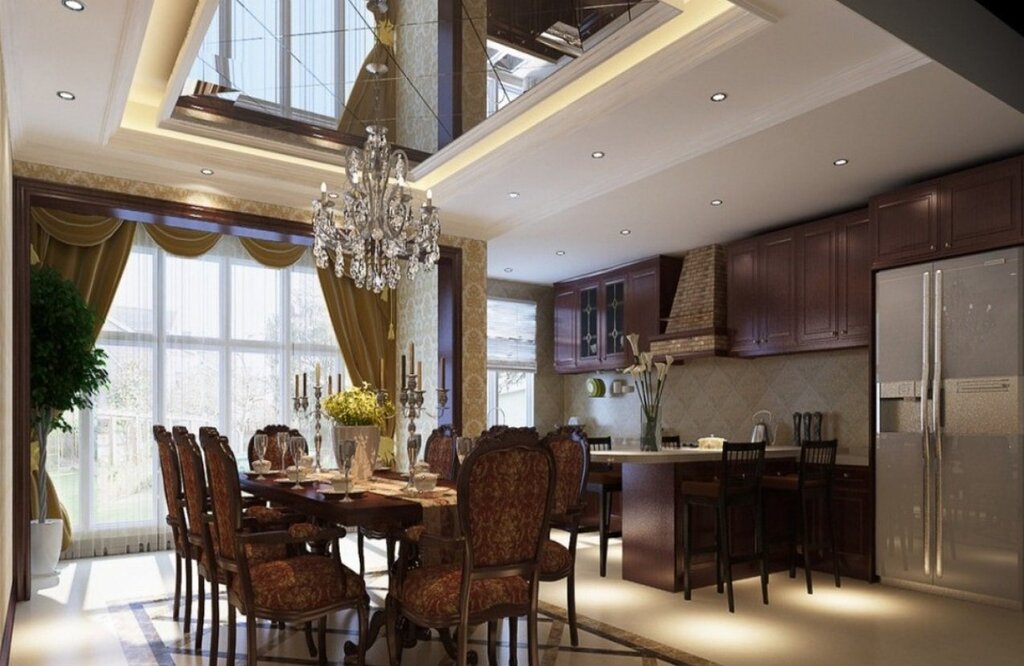 Mirrored ceiling in the kitchen