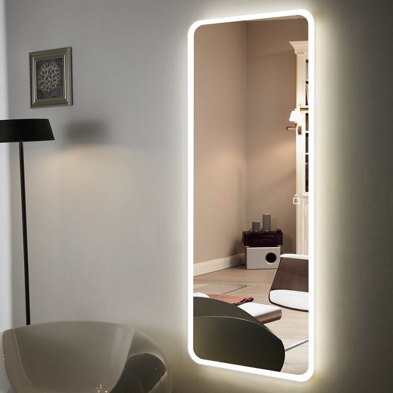 A full-length mirror with lighting