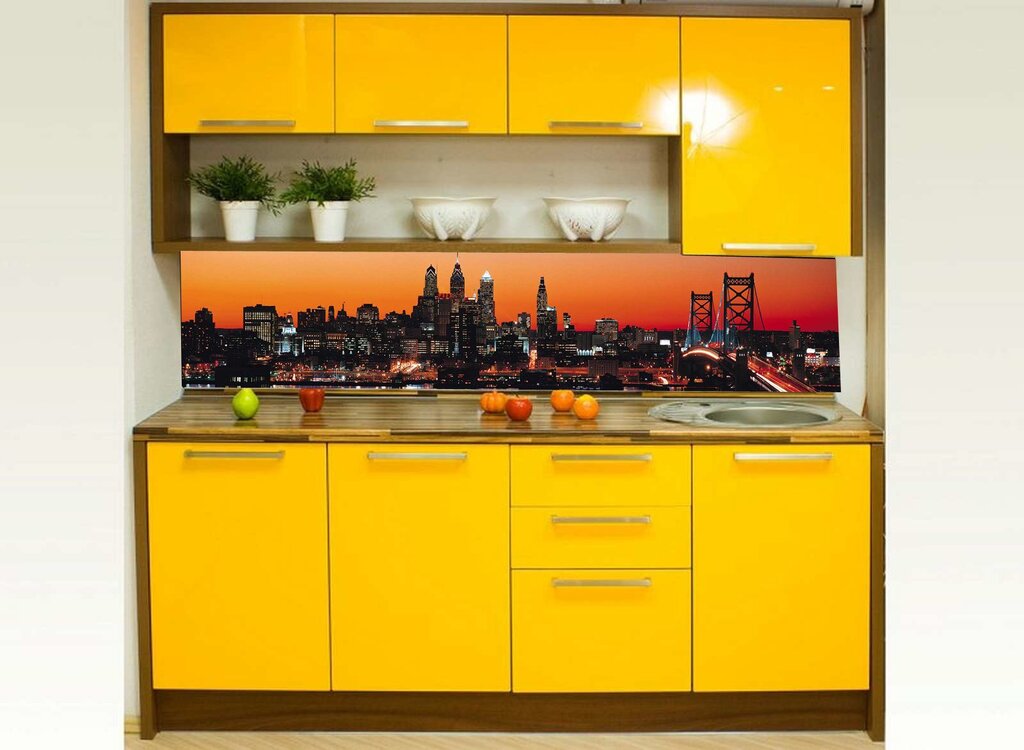 Желтая стеновая панель для кухни