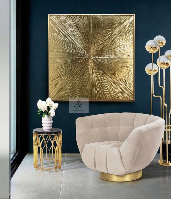 Golden walls in the living room interior